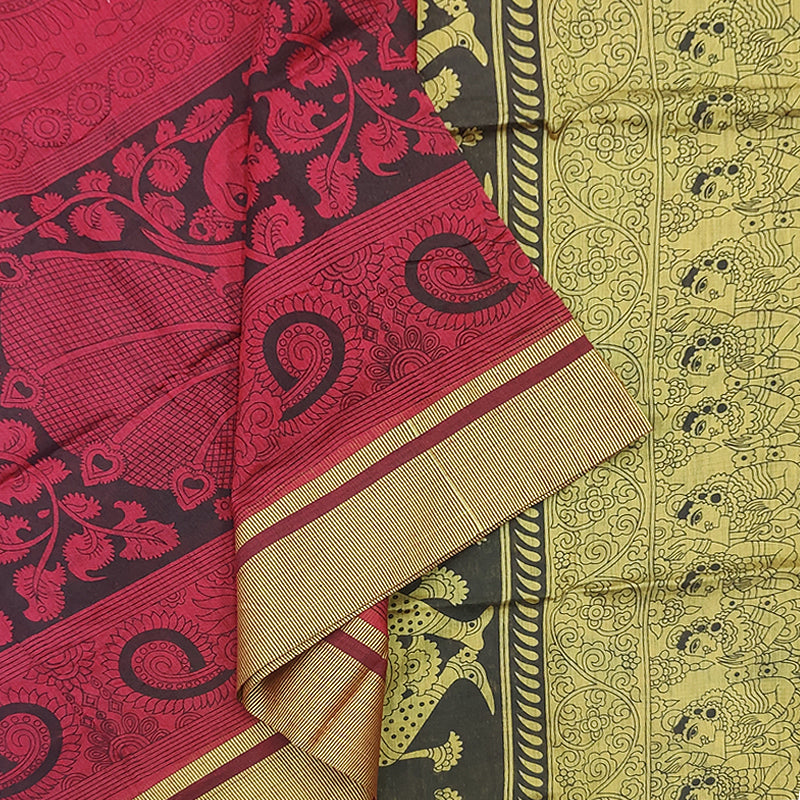 Hayagrivas Red Fancy Cotton Saree KBE1922L1-8