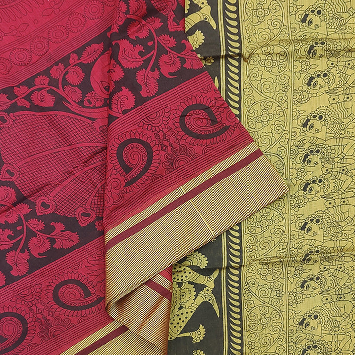 Hayagrivas Red Fancy Cotton Saree KBE1922L1-8