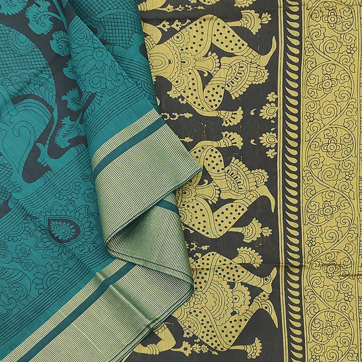 Hayagrivas Teal Green Fancy Cotton Saree KBE1922L1-9