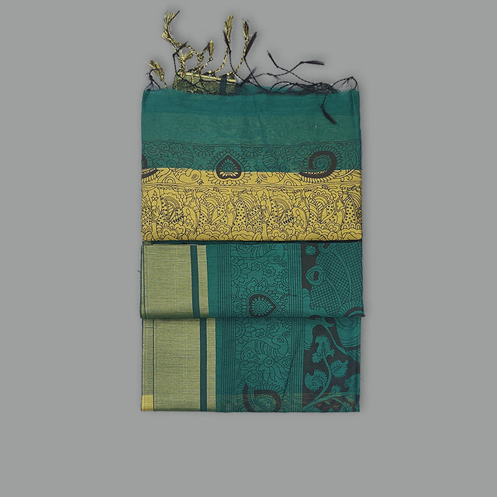 Hayagrivas Teal Green Fancy Cotton Saree KBE1922L1-9