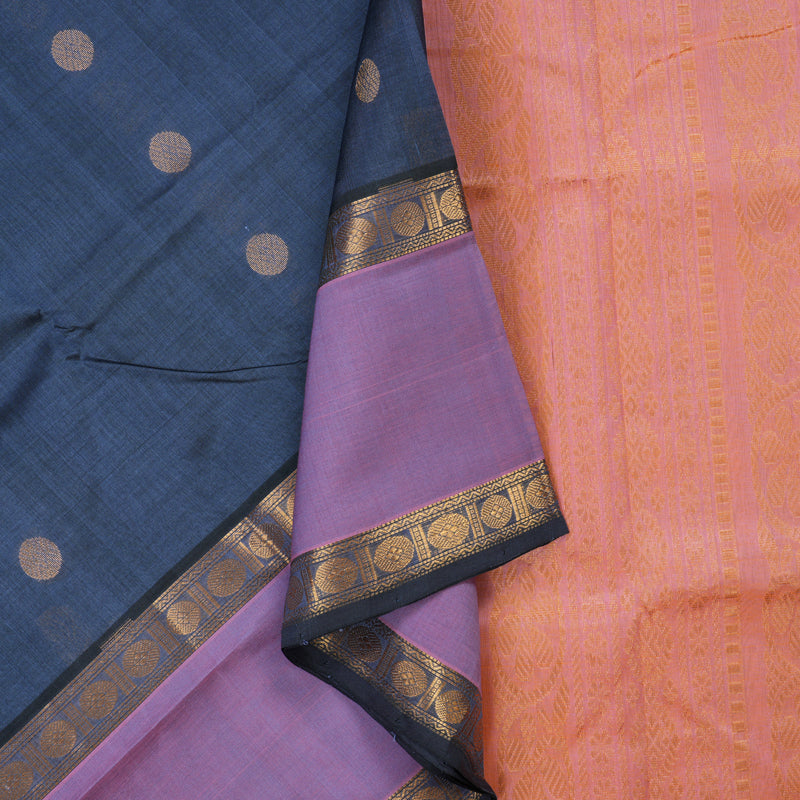 Hayagrivas Bluish-Grey Pure Silk Cotton Saree KBE1923L7-1