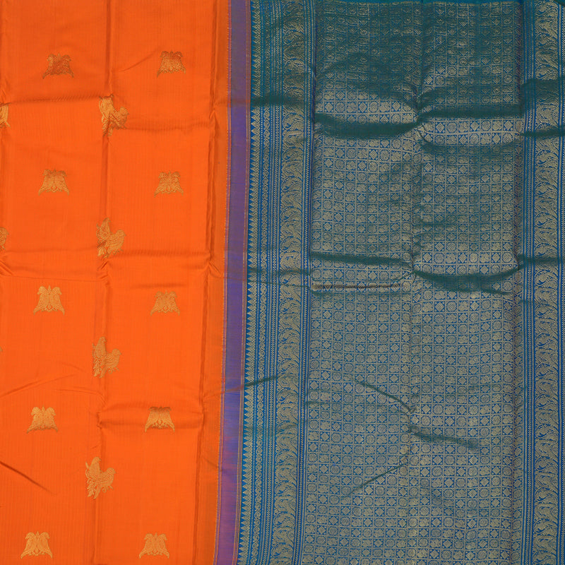 Hayagrivas Handloom Bright Orange Kanjivaram Silk Saree KBE1924L1-3