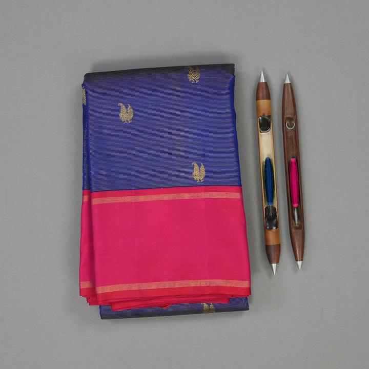 Hayagrivas Handloom Royal Blue Kanjivaram Silk Saree with Pink Border KBE1928L3-1