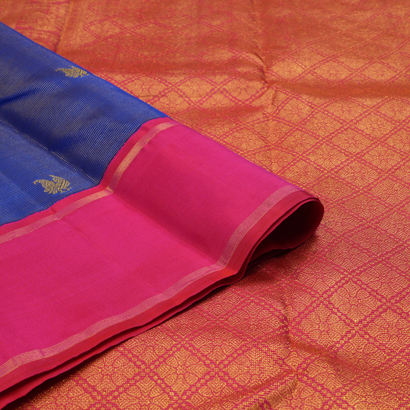 Hayagrivas Handloom Royal Blue Kanjivaram Silk Saree with Pink Border KBE1928L3-1