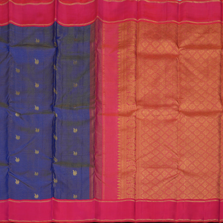 Hayagrivas Handloom Royal Blue Kanjivaram Silk Saree with Pink Border KBE1928L3-1