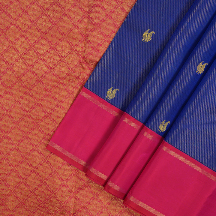 Hayagrivas Handloom Royal Blue Kanjivaram Silk Saree with Pink Border KBE1928L3-1