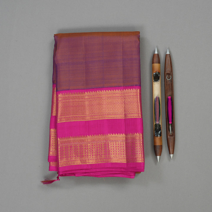Hayagrivas Handloom Dual Tone (Rust & Purple) Kanjivaram Silk Saree with Rani Pink border KBE1934L2-1