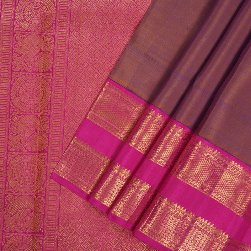 Hayagrivas Handloom Dual Tone (Rust & Purple) Kanjivaram Silk Saree with Rani Pink border KBE1934L2-1