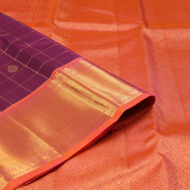 Hayagrivas Purple Handloom Kanjivaram Silk Saree with Orangish Pink Border KBE193D7-3