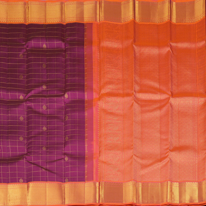 Hayagrivas Purple Handloom Kanjivaram Silk Saree with Orangish Pink Border KBE193D7-3