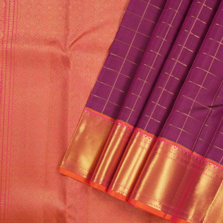 Hayagrivas Purple Handloom Kanjivaram Silk Saree with Orangish Pink Border KBE193D7-3