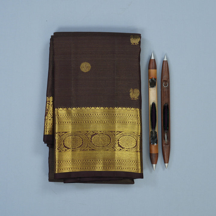 Hayagrivas Handloom Dark Chocolate Brown Kanjivaram Silk Saree KBE1941L2-1