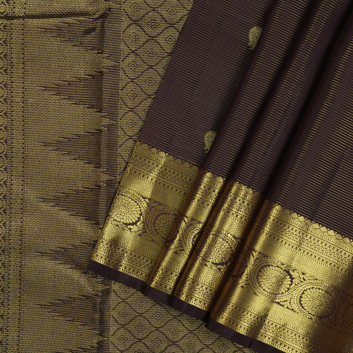 Hayagrivas Handloom Dark Chocolate Brown Kanjivaram Silk Saree KBE1941L2-1