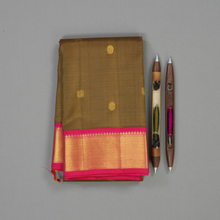 Hayagrivas Handloom Khaki Brown Kanjivaram Silk Saree with Rani Pink Border KBE1945L8-1