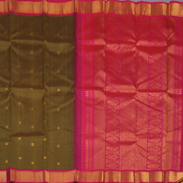 Hayagrivas Handloom Khaki Brown Kanjivaram Silk Saree with Rani Pink Border KBE1945L8-1