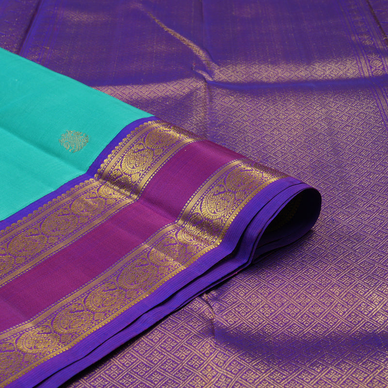 Hayagrivas Handloom Bright Teal Kanjivaram Silk Saree with Purple Border KBE1946L3-1