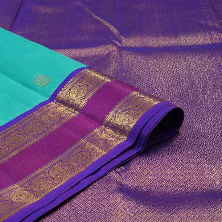 Hayagrivas Handloom Bright Teal Kanjivaram Silk Saree with Purple Border KBE1946L3-1