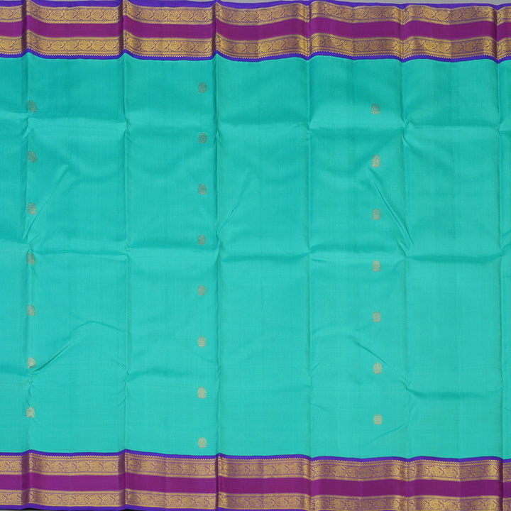 Hayagrivas Handloom Bright Teal Kanjivaram Silk Saree with Purple Border KBE1946L3-1