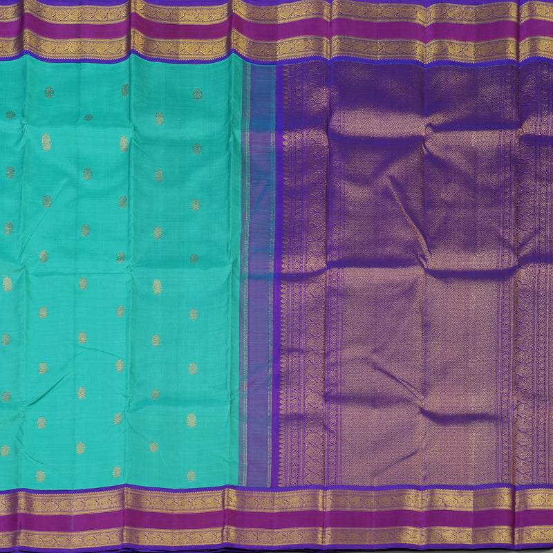 Hayagrivas Handloom Bright Teal Kanjivaram Silk Saree with Purple Border KBE1946L3-1