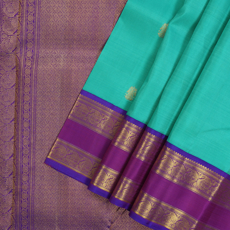Hayagrivas Handloom Bright Teal Kanjivaram Silk Saree with Purple Border KBE1946L3-1