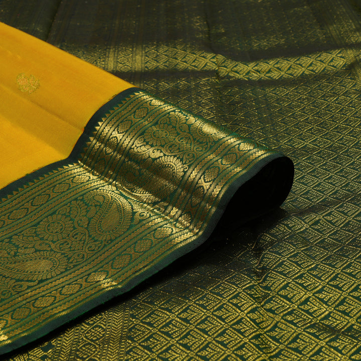 Hayagrivas Handloom Turmeric Yellow Kanjivaram Silk Saree with Ganga Jamuna Border KBE1947L1-1