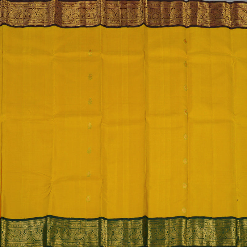 Hayagrivas Handloom Turmeric Yellow Kanjivaram Silk Saree with Ganga Jamuna Border KBE1947L1-1