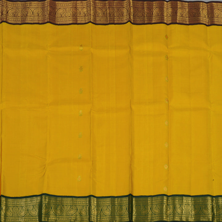 Hayagrivas Handloom Turmeric Yellow Kanjivaram Silk Saree with Ganga Jamuna Border KBE1947L1-1