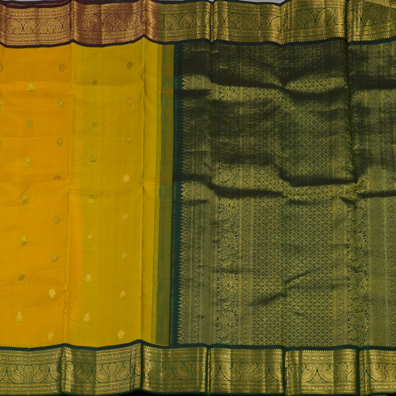 Hayagrivas Handloom Turmeric Yellow Kanjivaram Silk Saree with Ganga Jamuna Border KBE1947L1-1