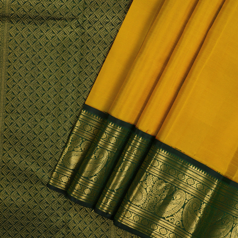 Hayagrivas Handloom Turmeric Yellow Kanjivaram Silk Saree with Ganga Jamuna Border KBE1947L1-1