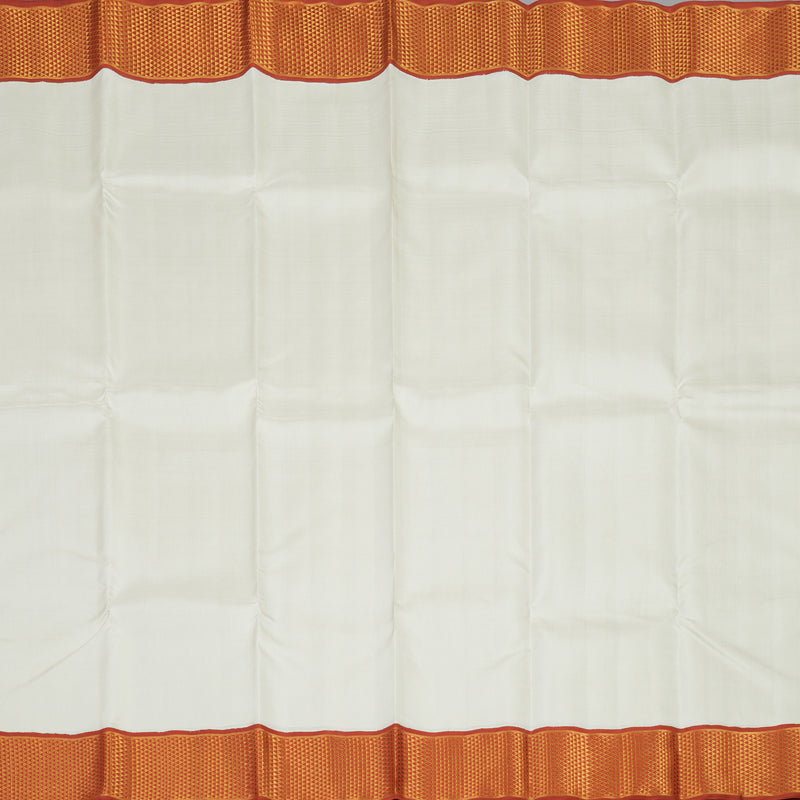 Hayagrivas Handloom Half-White Kanjivaram Silk Saree with Rust Orange border KBE1948L1-1