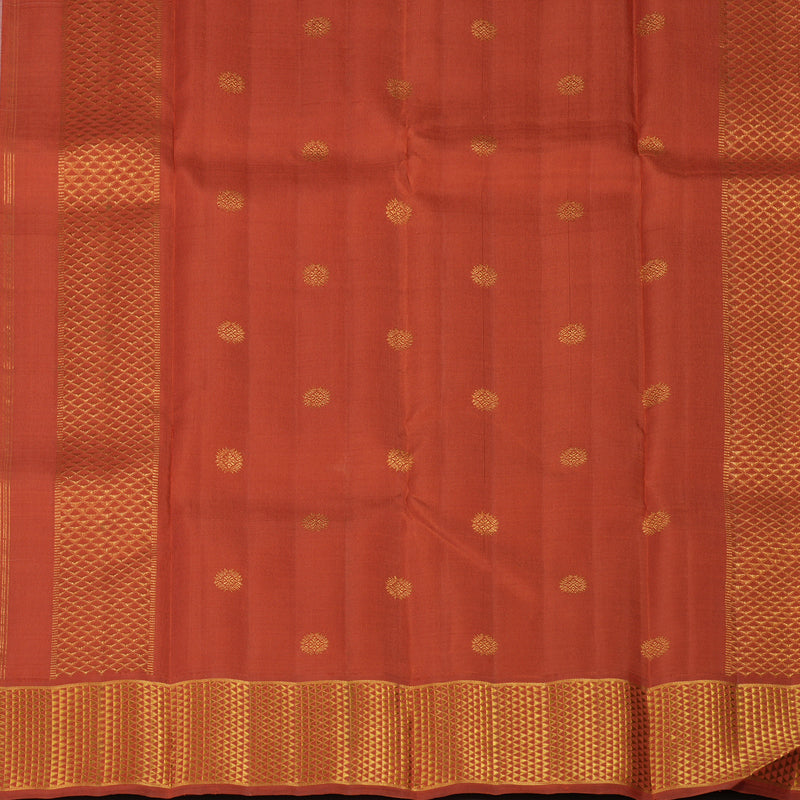 Hayagrivas Handloom Half-White Kanjivaram Silk Saree with Rust Orange border KBE1948L1-1