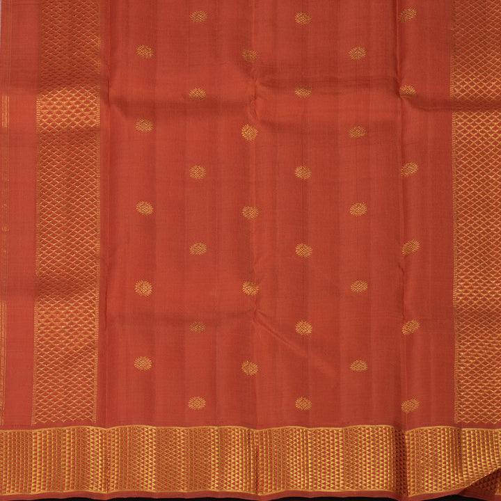 Hayagrivas Handloom Half-White Kanjivaram Silk Saree with Rust Orange border KBE1948L1-1