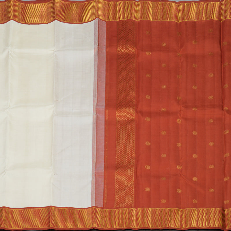 Hayagrivas Handloom Half-White Kanjivaram Silk Saree with Rust Orange border KBE1948L1-1