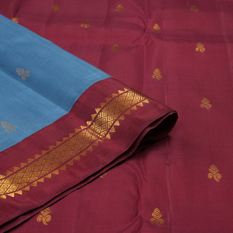 Hayagrivas Handloom Bluish-Grey Kanjivaram Silk Saree with Maroon border KBE1948L3-1