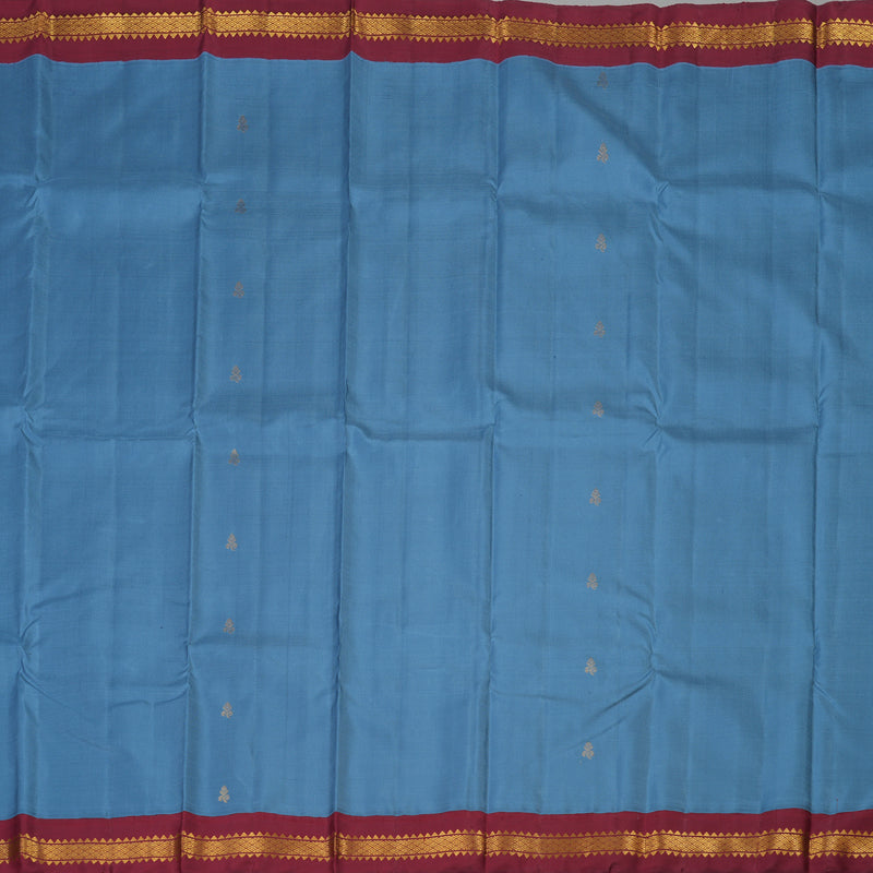 Hayagrivas Handloom Bluish-Grey Kanjivaram Silk Saree with Maroon border KBE1948L3-1