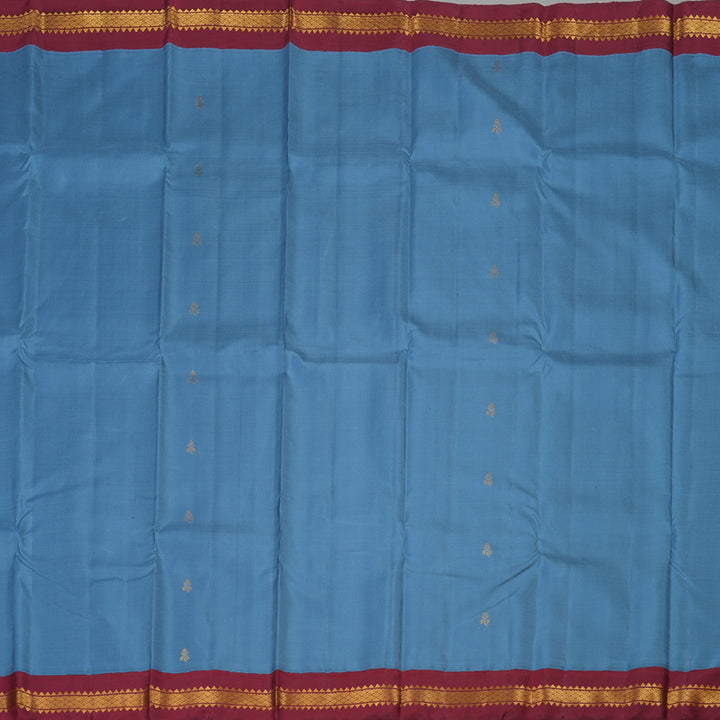 Hayagrivas Handloom Bluish-Grey Kanjivaram Silk Saree with Maroon border KBE1948L3-1