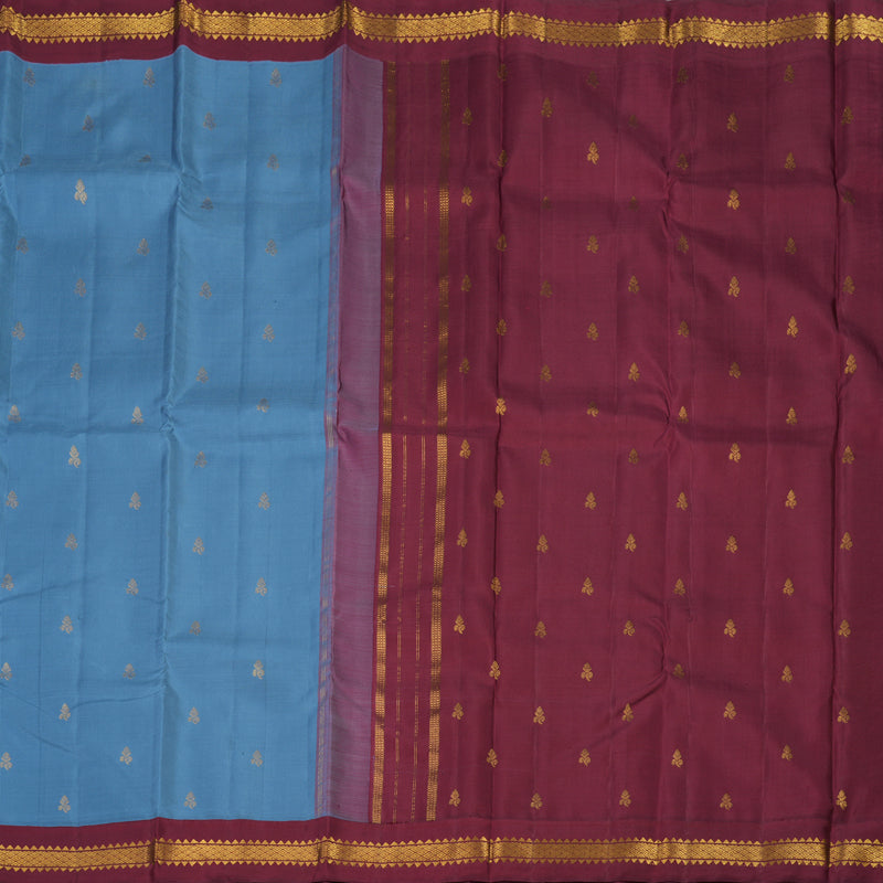 Hayagrivas Handloom Bluish-Grey Kanjivaram Silk Saree with Maroon border KBE1948L3-1