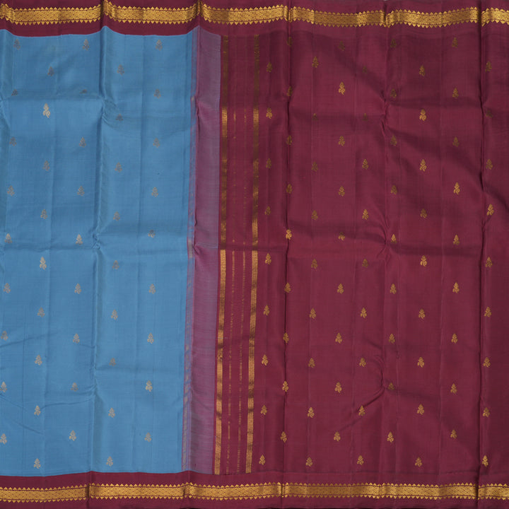 Hayagrivas Handloom Bluish-Grey Kanjivaram Silk Saree with Maroon border KBE1948L3-1
