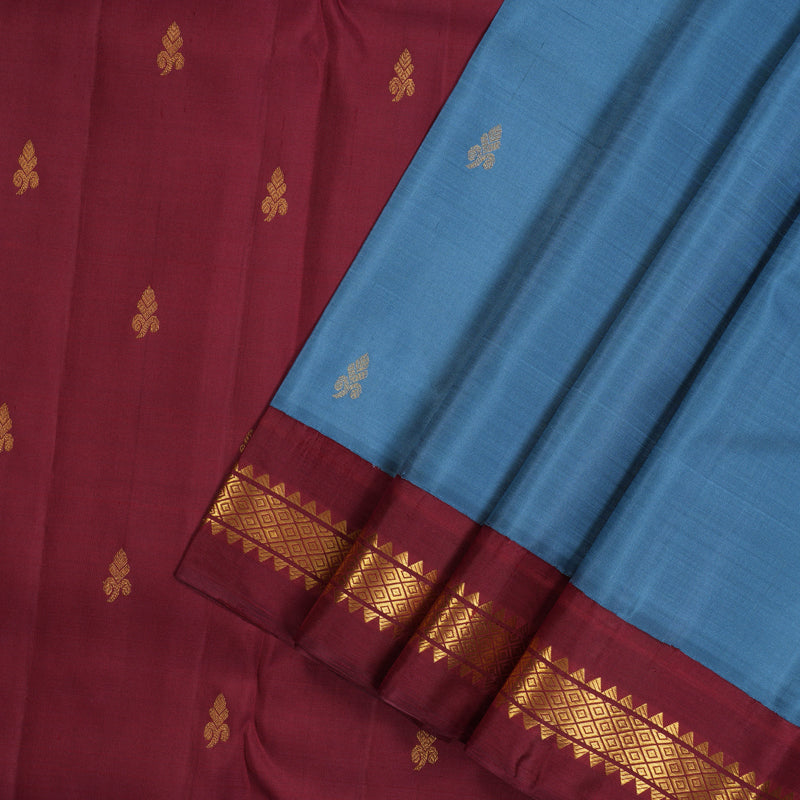 Hayagrivas Handloom Bluish-Grey Kanjivaram Silk Saree with Maroon border KBE1948L3-1