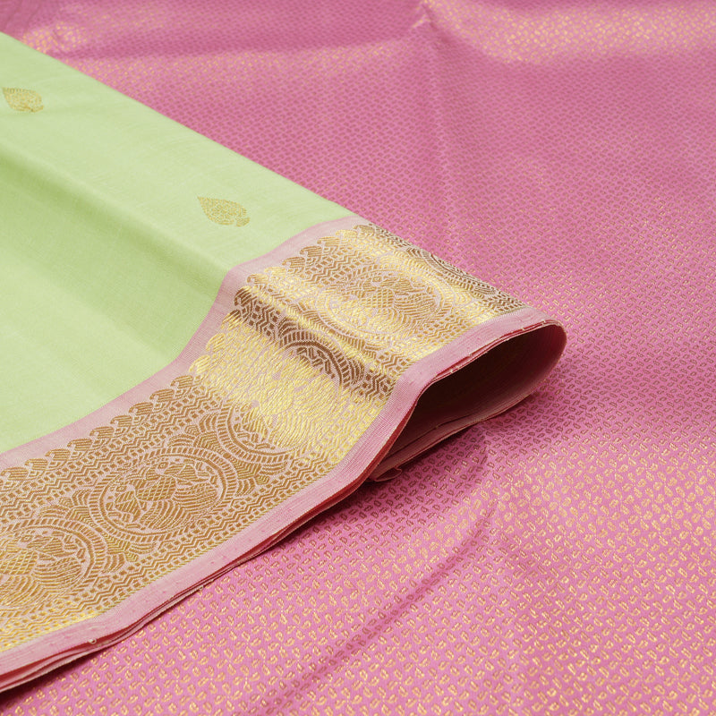 Hayagrivas Apple Green Handloom Kanjivaram Silk Saree with Baby Pink Border KBE194D1-9