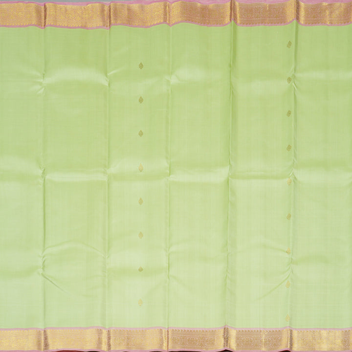 Hayagrivas Apple Green Handloom Kanjivaram Silk Saree with Baby Pink Border KBE194D1-9