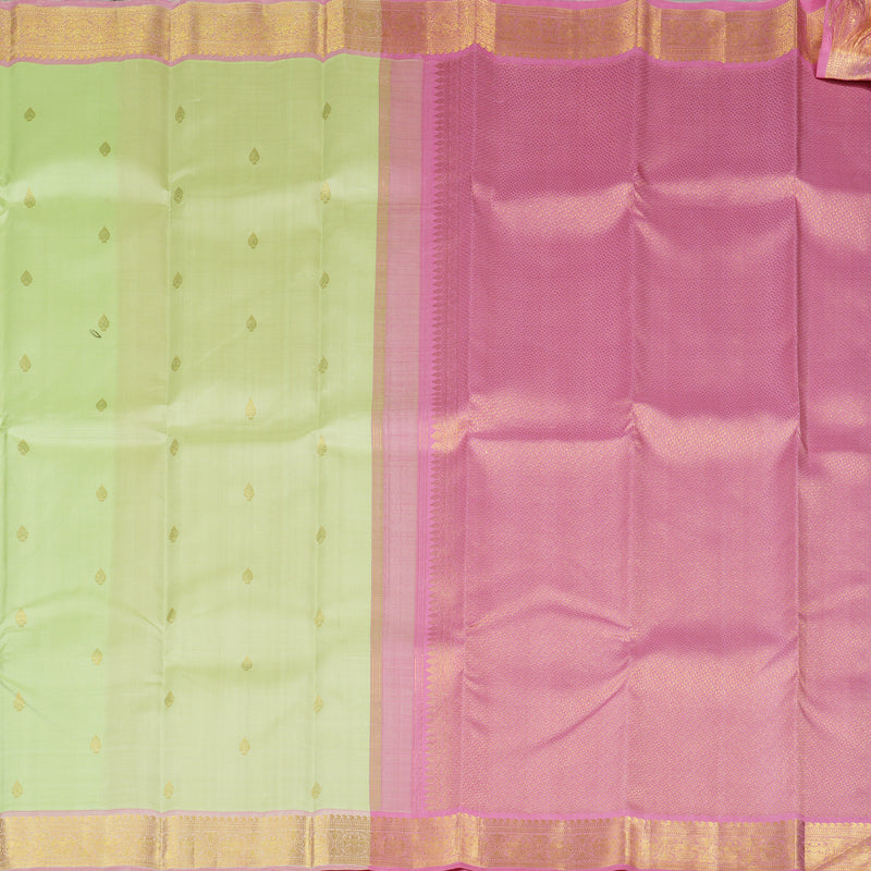Hayagrivas Apple Green Handloom Kanjivaram Silk Saree with Baby Pink Border KBE194D1-9