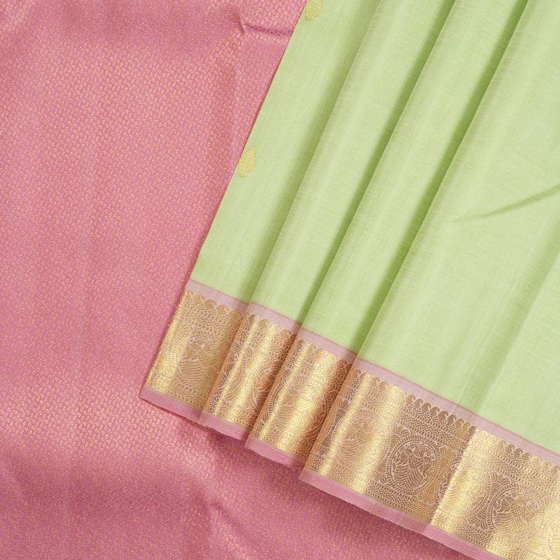 Hayagrivas Apple Green Handloom Kanjivaram Silk Saree with Baby Pink Border KBE194D1-9