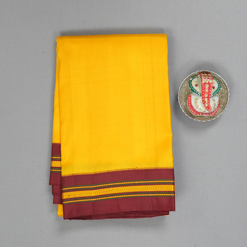 Hayagrivas Handloom Mango Yellow Kanjivaram Silk Saree with Maroon Border KBE1950L1-2