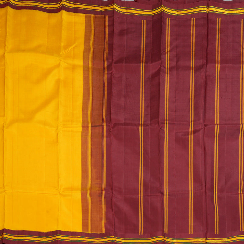 Hayagrivas Handloom Mango Yellow Kanjivaram Silk Saree with Maroon Border KBE1950L1-2