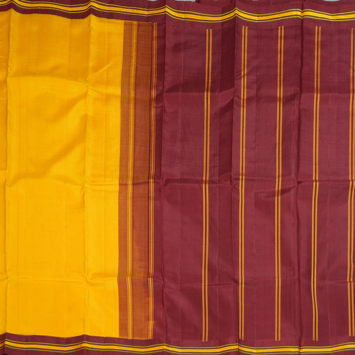 Hayagrivas Handloom Mango Yellow Kanjivaram Silk Saree with Maroon Border KBE1950L1-2