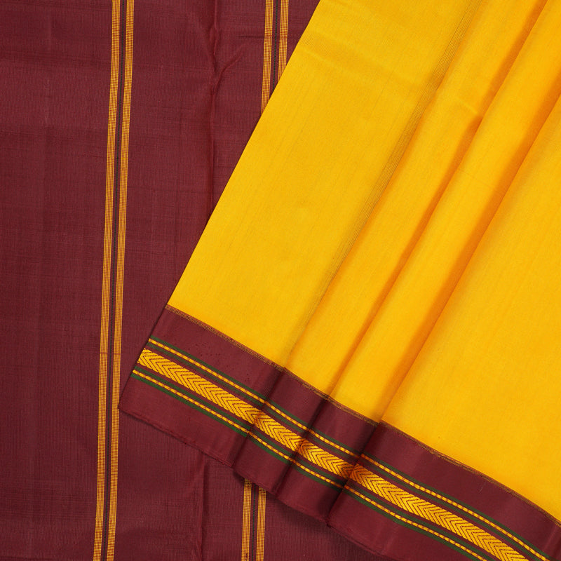 Hayagrivas Handloom Mango Yellow Kanjivaram Silk Saree with Maroon Border KBE1950L1-2