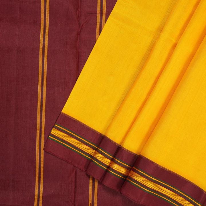 Hayagrivas Handloom Mango Yellow Kanjivaram Silk Saree with Maroon Border KBE1950L1-2