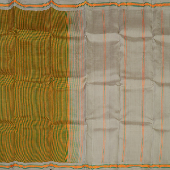 Hayagrivas Handloom Yellow & Green Muted Checks Kanjivaram Silk Saree KBE1950L2-4
