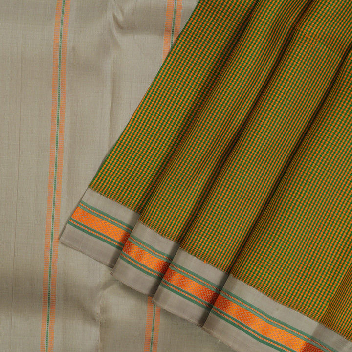 Hayagrivas Handloom Yellow & Green Muted Checks Kanjivaram Silk Saree KBE1950L2-4